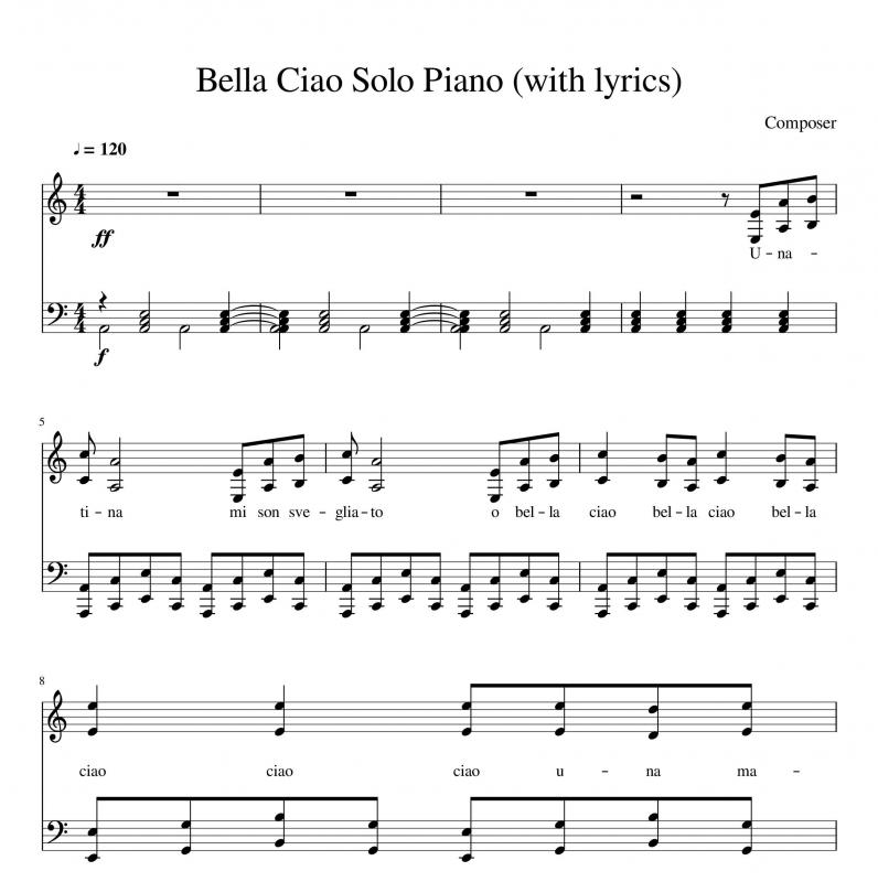 نت پیانو  بلاچاو  Bella Ciao  همراه با برای نوازندگان مبتدی | نت پیانو مانلی جمال