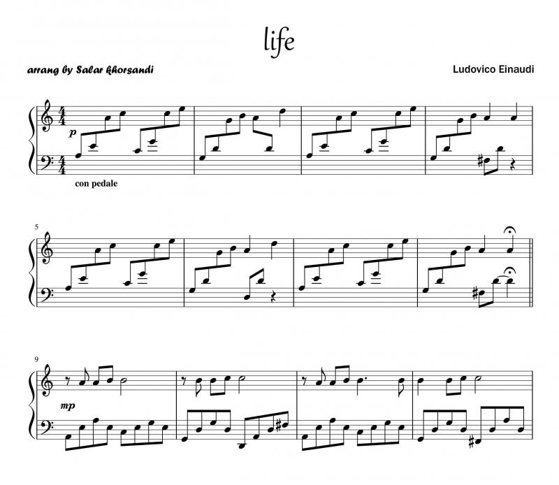 نت پیانو  Life (زندگی) برای نوازندگان حرفه ای | نت پیانو لودویکو اناودی