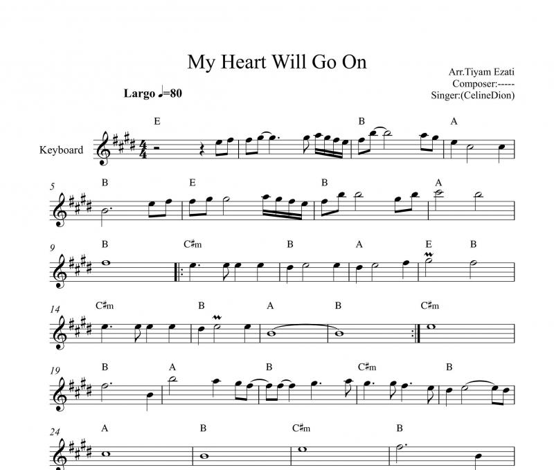 نت کیبورد  My Heart Will Go On فیلم تایتانیک به برای نوازندگان متوسط | نت کیبورد سلین دیون