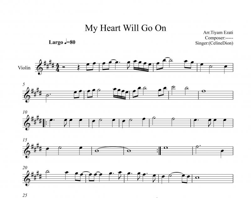 نت ویولن  My Heart Will Go On فیلم تایتانیک برای نوازندگان متوسط | نت ویولن سلین دیون