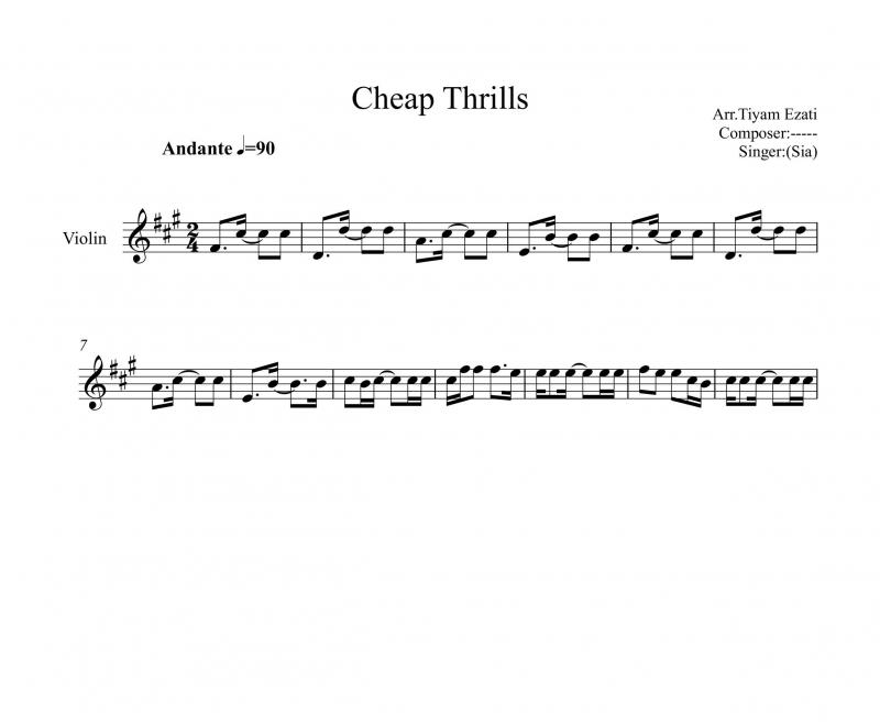 نت ویولن  Cheap Thrills برای نوازندگان متوسط | نت ویولن سیا فارلر