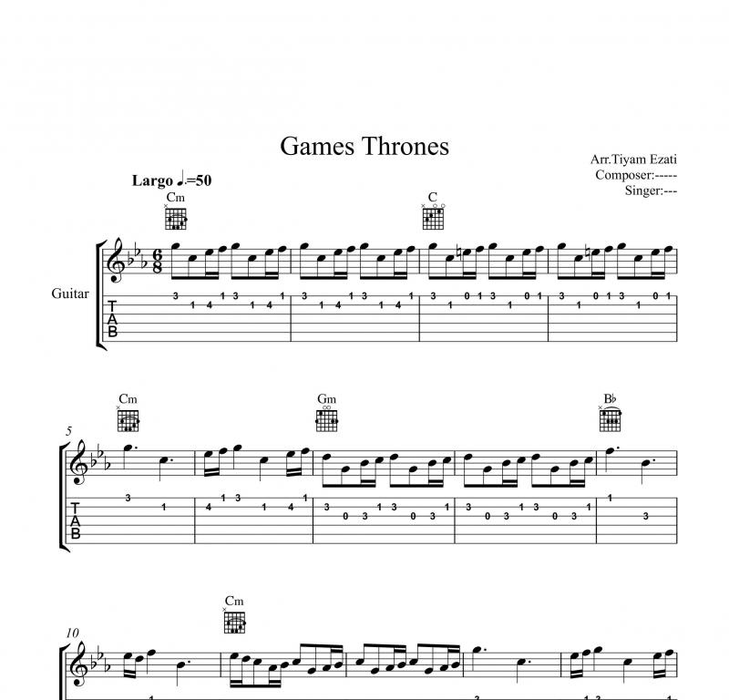 نت گیتار  سریال Game of thrones و برای نوازندگان متوسط | نت گیتار رامین جوادی