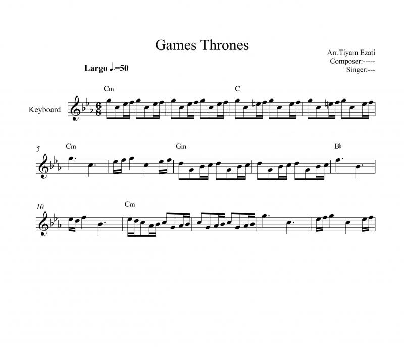 نت کیبورد  سریال Game of thrones به برای نوازندگان متوسط | نت کیبورد رامین جوادی
