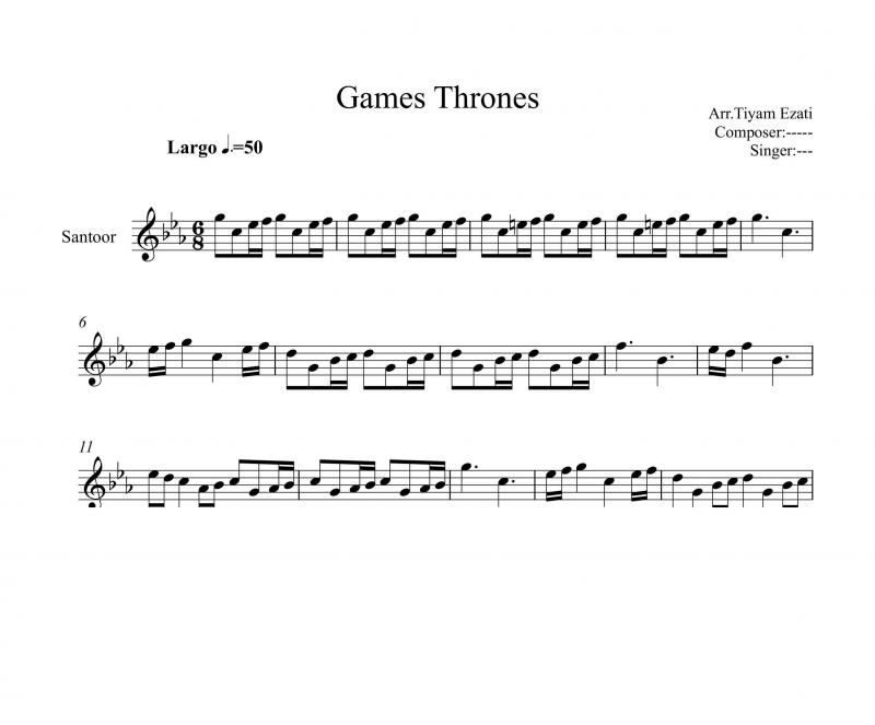 نت سنتور  سریال Game of thrones برای نوازندگان متوسط | نت سنتور رامین جوادی