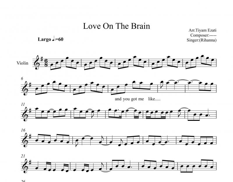 نت ویولن  Love on the Brain از Rihanna برای نوازندگان متوسط | نت ویولن روبین ریانا