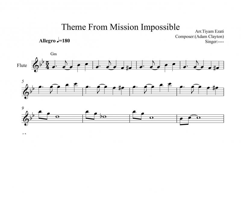 نت فلوت  فیلم ماموریت غیر ممکن Mission Impossible برای نوازندگان متوسط | نت فلوت دنی الفمن