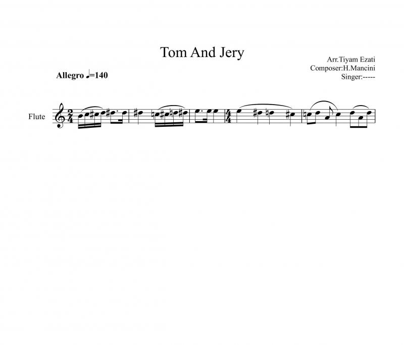نت فلوت  Tom And Jerry تام و جری برای نوازندگان متوسط | نت فلوت دیوید ریکارد