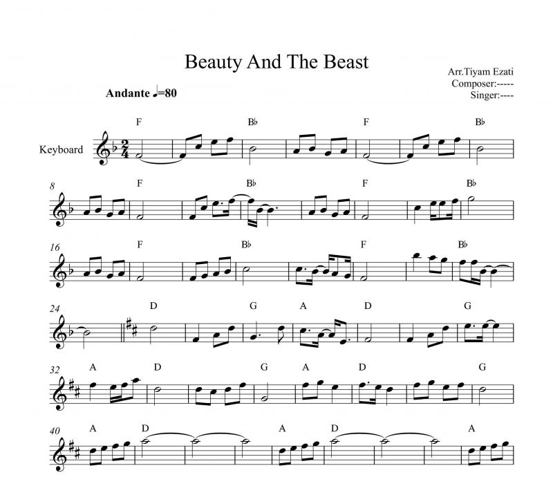 نت کیبورد  فیلم دیو و دلبر Beauty and the Beast به برای نوازندگان متوسط | نت کیبورد آلن منکن