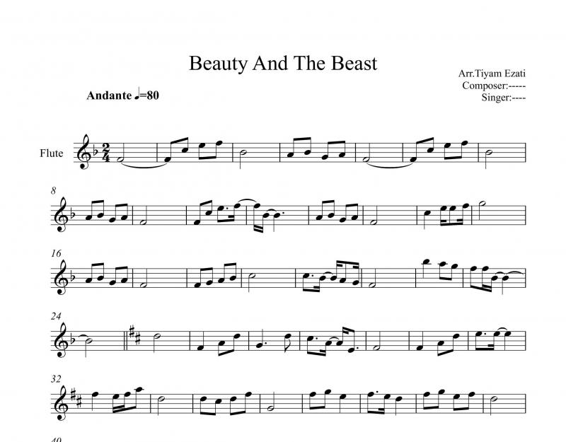 نت فلوت  فیلم دیو و دلبر Beauty and the Beast برای نوازندگان متوسط | نت فلوت آلن منکن