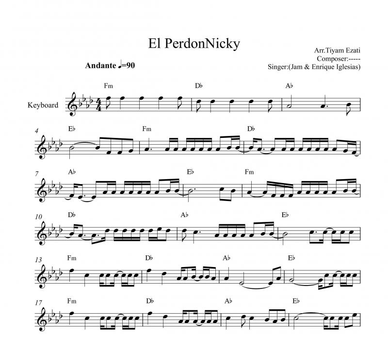 نت کیبورد  El Perdon از انریکه به برای نوازندگان متوسط | نت کیبورد انریکه ایگلسیاس