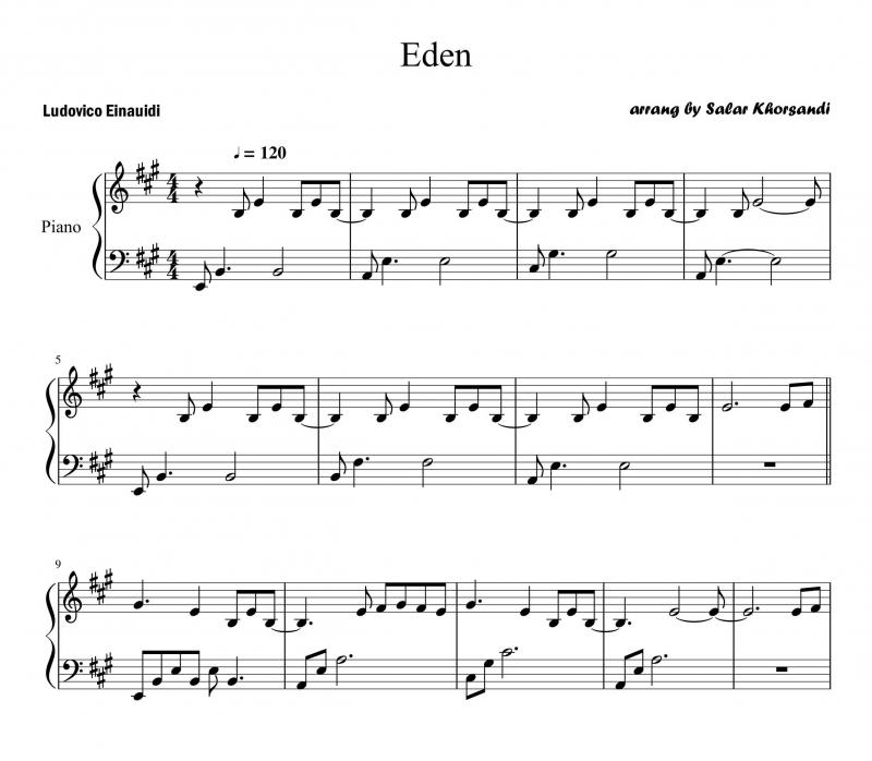 نت پیانو  Eden از Ludovico Einaudi برای نوازندگان متوسط | نت پیانو لودویکو اناودی