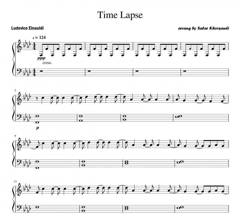 نت پیانو  time lapse از Ludovico Einaudi برای نوازندگان متوسط | نت پیانو لودویکو اناودی