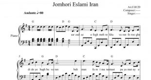 نت پیانو سرود جمهوری اسلامی ایران برای نوازندگان مبتدی | نت پیانو حسن ریاحی