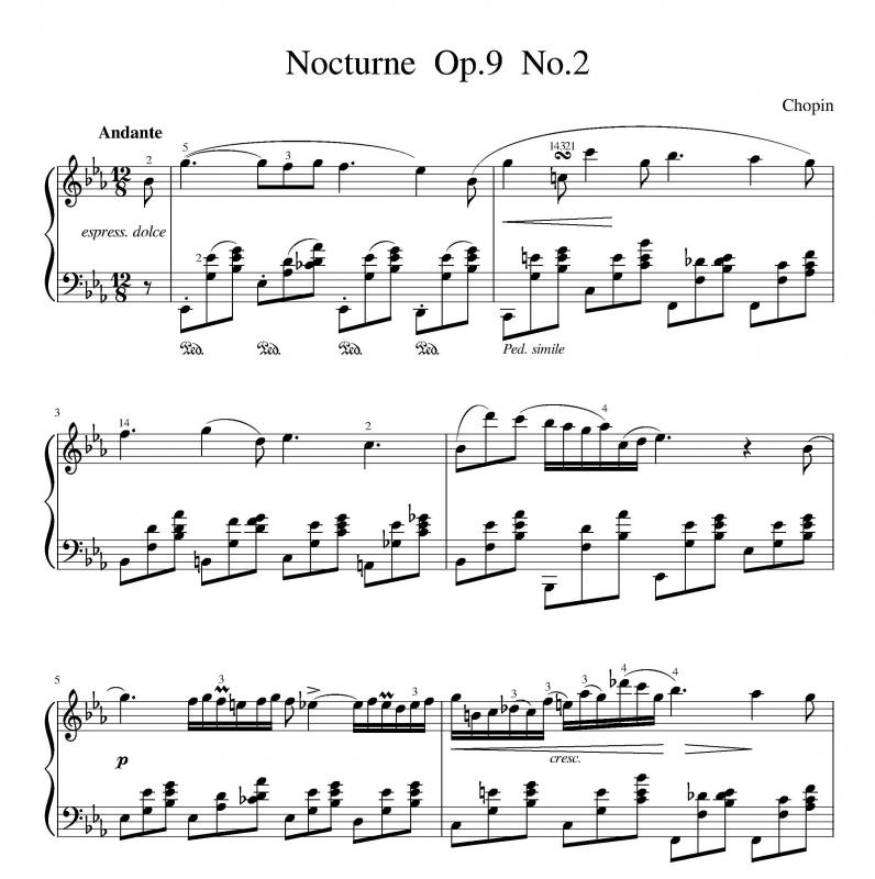 نت پیانو  Chopin Nocturne Op 9 No 2 E Flat Major برای نوازندگان حرفه ای | نت پیانو فردریک شوپن