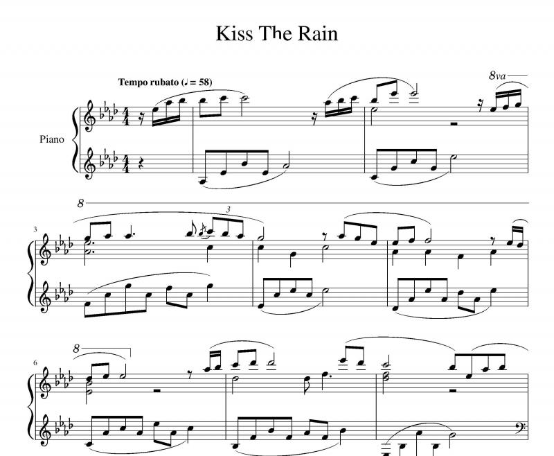 نت پیانو  Kiss the Rain Yiruma برای نوازندگان متوسط | نت پیانو یرو ما