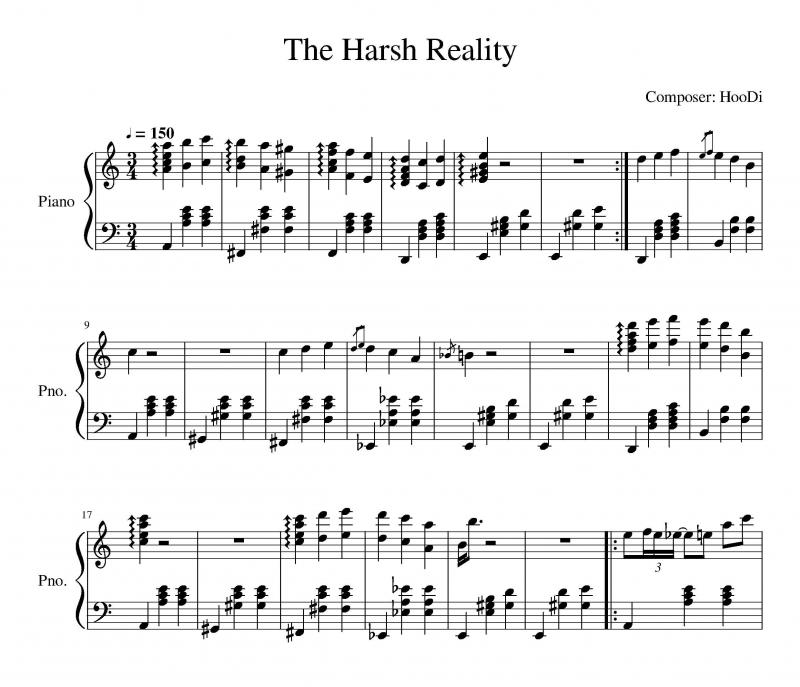 نت پیانو  The Harsh Reality برای نوازندگان متوسط | نت پیانو عقیل حدودی