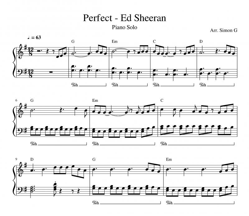 نت پیانو  پرفکت اد شیرن Ed Sheeran Perfect برای نوازندگان متوسط | نت پیانو اد شیرن