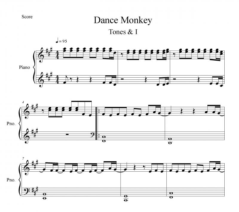 نت پیانو  Dance Monkey تونی واتسون برای نوازندگان متوسط | نت پیانو تونی واتسون