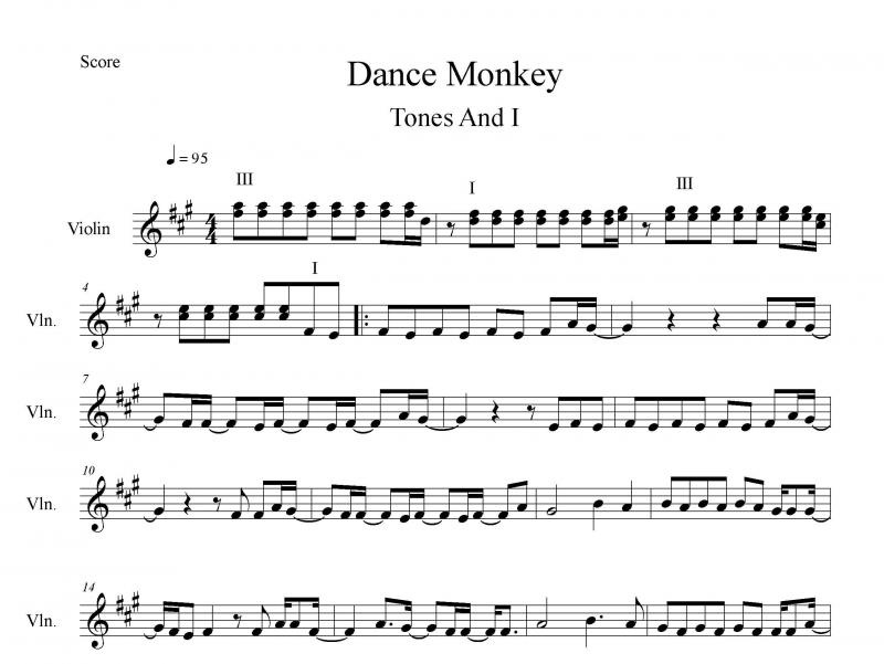 نت ویولن  Dance Monkey تونی واتسون برای نوازندگان متوسط | نت ویولن تونی واتسون