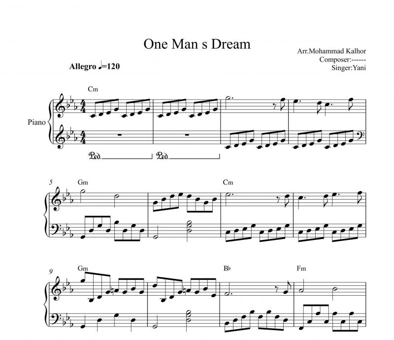 نت پیانو  One Mans Dream یانی برای نوازندگان متوسط | نت پیانو یانیس کریسومالیس