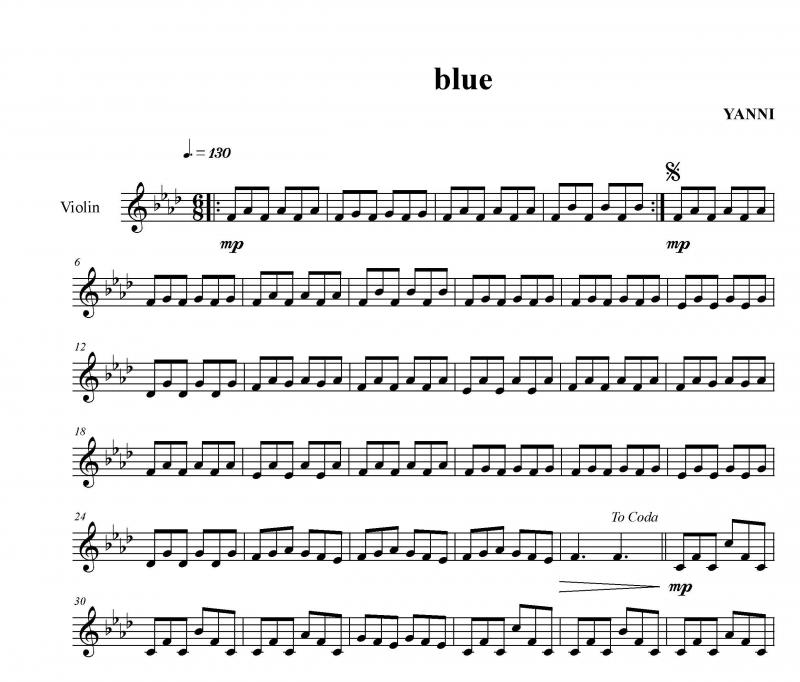 نت ویولن  blue از YANNI برای نوازندگان متوسط | نت ویولن یانیس کریسومالیس