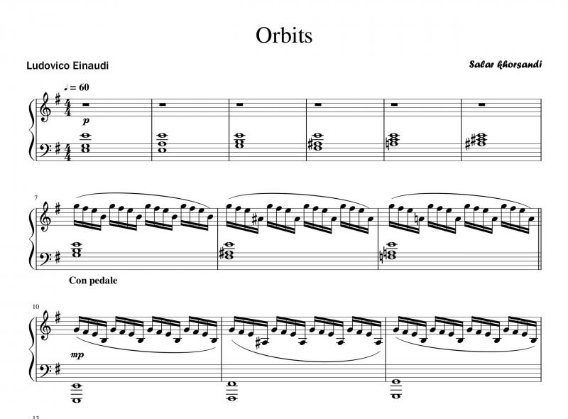 نت پیانو  Orbits از Ludovico Einaudi برای نوازندگان متوسط | نت پیانو لودویکو اناودی
