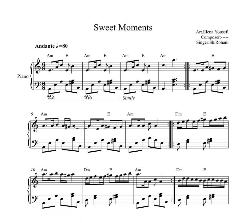 نت پیانو  لحظات شیرین Sweet Moments شهرداد روحانی برای نوازندگان متوسط | نت پیانو شهرداد روحانی