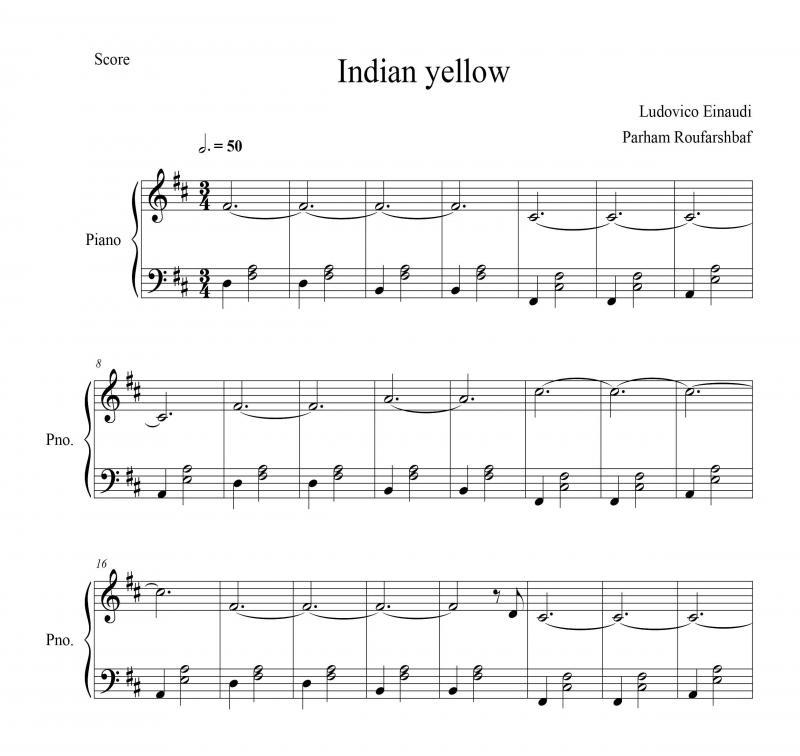 نت پیانو  Indian yellow لودویکو اناودی برای نوازندگان متوسط | نت پیانو لودویکو اناودی