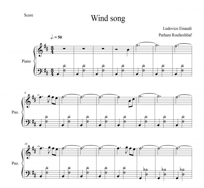 نت پیانو  Wind song لودویک اناودی برای نوازندگان متوسط | نت پیانو لودویکو اناودی
