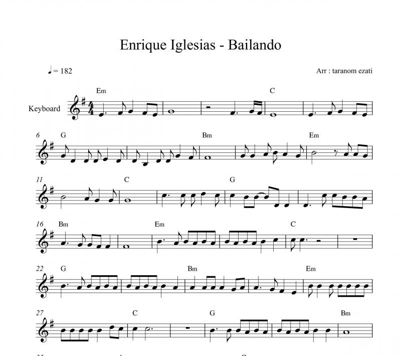نت کیبورد  bailando از enrique igliesias به برای نوازندگان متوسط | نت کیبورد انریکه ایگلسیاس