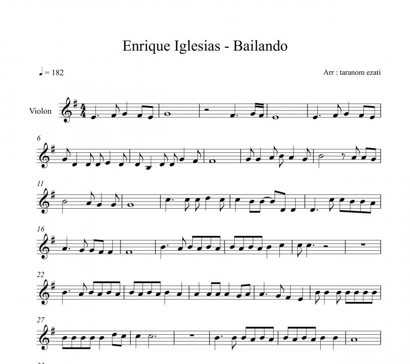 نت ویولن  bailando از enrique igliesias برای نوازندگان متوسط | نت ویولن انریکه ایگلسیاس