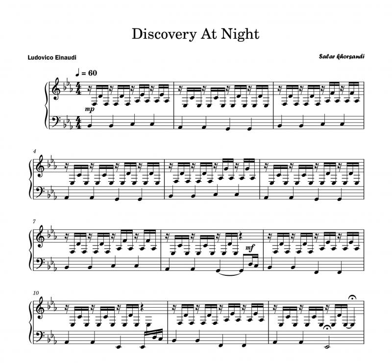 نت پیانو  Discovery At Night Ludovico Einaudi برای نوازندگان متوسط | نت پیانو لودویکو اناودی