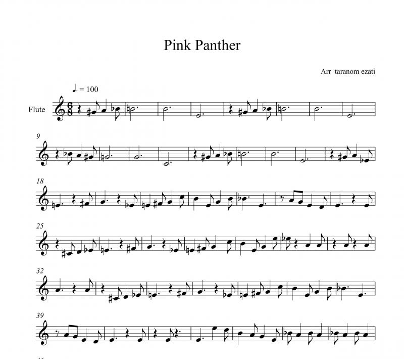 نت فلوت  pink panther پلنگ صورتی برای نوازندگان متوسط | نت فلوت هنری مانچینی