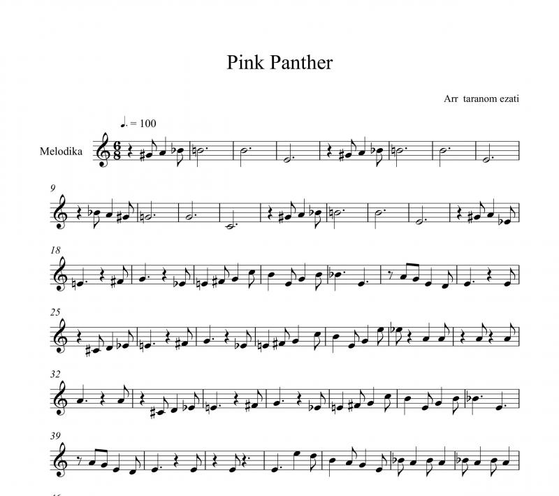 نت ملودیکا  pink panther پلنگ صورتی برای نوازندگان متوسط | نت ملودیکا هنری مانچینی