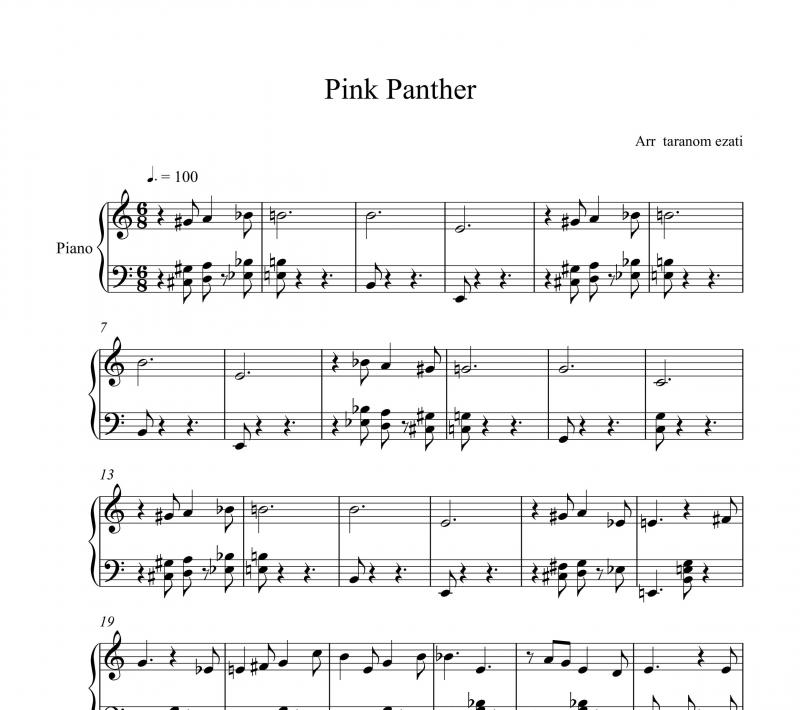 نت پیانو  pink panther پلنگ صورتی برای نوازندگان متوسط | نت پیانو هنری مانچینی