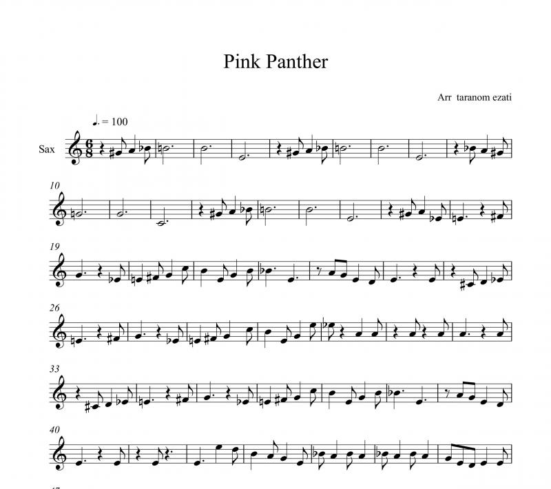 نت ساکسوفون  ساکسیفون pink panther پلنگ صورتی برای نوازندگان متوسط | نت ساکسوفون هنری مانچینی