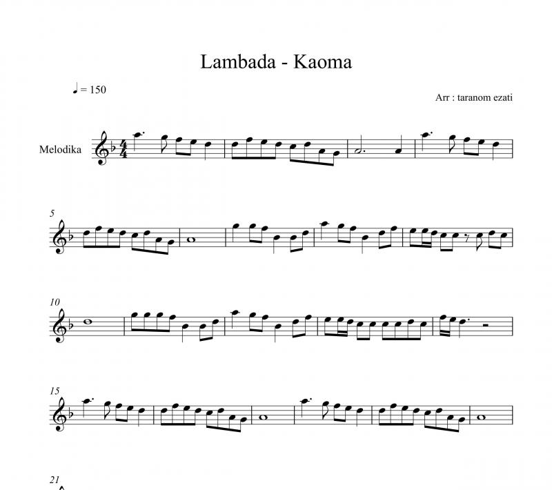 نت ملودیکا  lambada از kaoma کائوما برای نوازندگان متوسط | نت ملودیکا گونزالو هرموسا