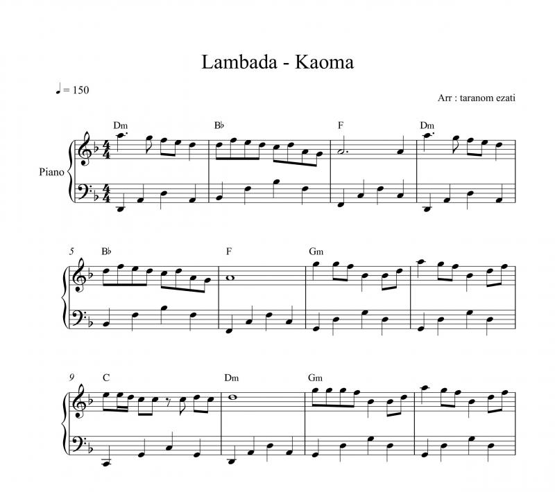 نت پیانو  lambada از kaoma کائوما برای نوازندگان متوسط | نت پیانو گونزالو هرموسا