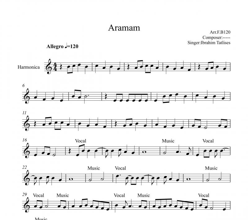 نت ساز دهنی  سازدهنی Aramam آرامام ابراهیم تاتلیسس برای نوازندگان متوسط | نت ساز دهنی ابراهیم تاتلیسس