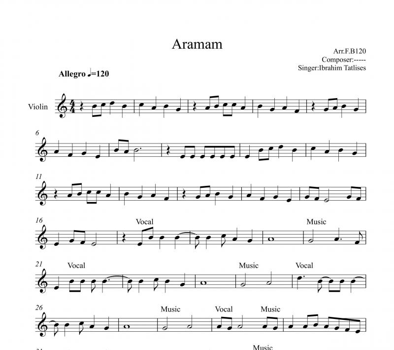 نت ویولن  Aramam آرامام ابراهیم تاتلیسس برای نوازندگان متوسط | نت ویولن ابراهیم تاتلیسس