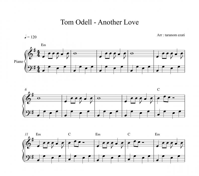 نت پیانو  another love تام اودل tom odell برای نوازندگان متوسط | نت پیانو تام اودل