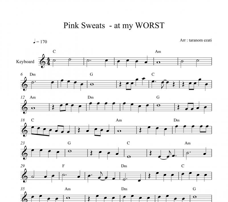 نت کیبورد  at my worst از pink sweats به برای نوازندگان متوسط | نت کیبورد دیوید باودن