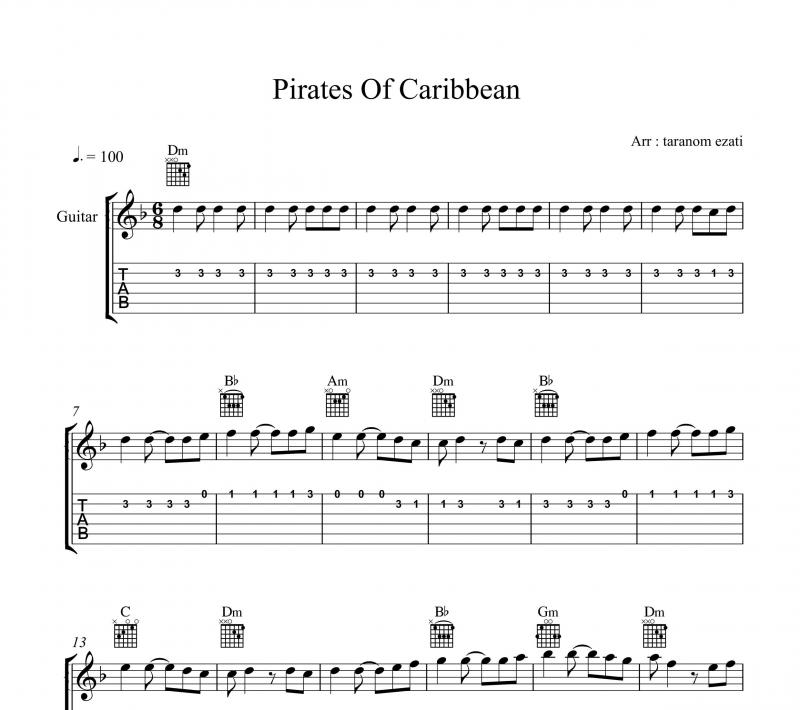 نت گیتار  دزدان دریایی کارائیب pirates of the caribbean و برای نوازندگان متوسط | نت گیتار هانس زیمر