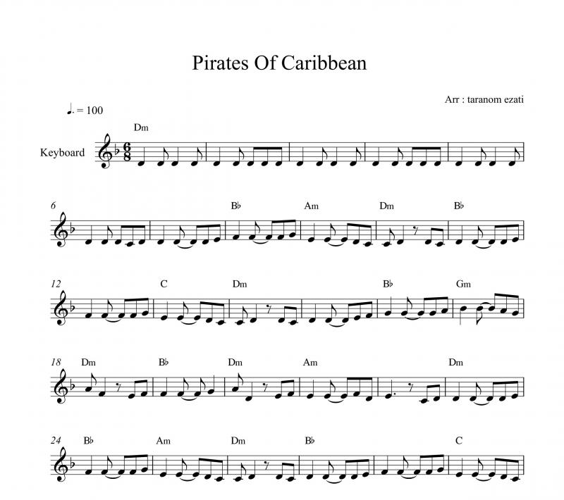 نت کیبورد  دزدان دریایی کارائیب pirates of the caribbean به برای نوازندگان متوسط | نت کیبورد هانس زیمر