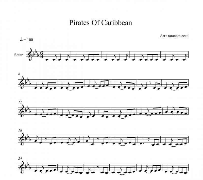 نت سه تار  دزدان دریایی کارائیب pirates of the caribbean برای نوازندگان متوسط | نت سه تار هانس زیمر