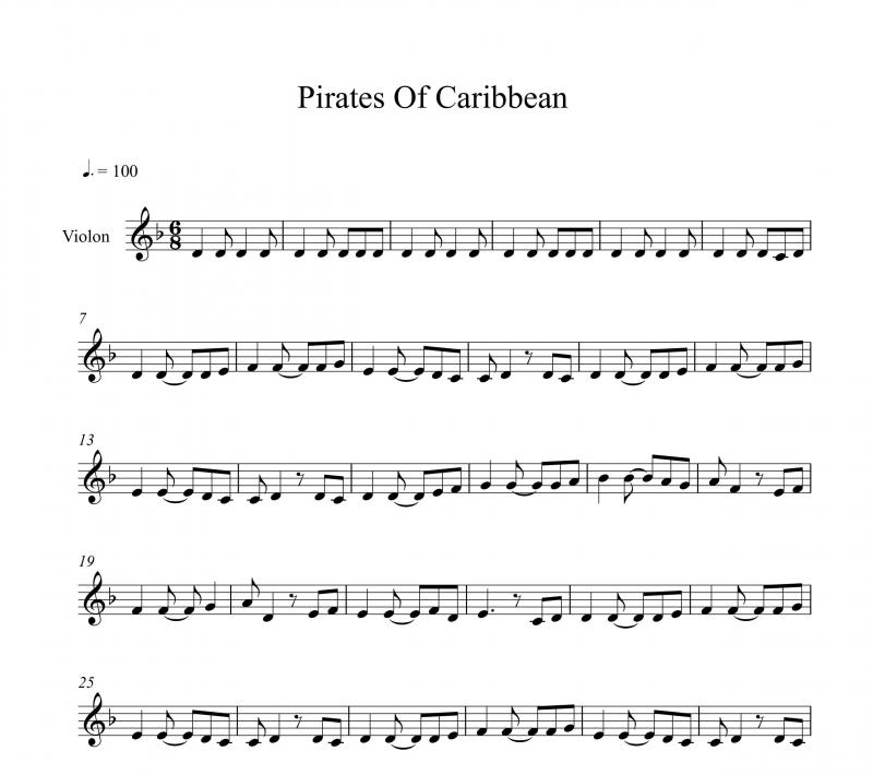 نت ویولن  دزدان دریایی کارائیب pirates of the caribbean برای نوازندگان متوسط | نت ویولن هانس زیمر