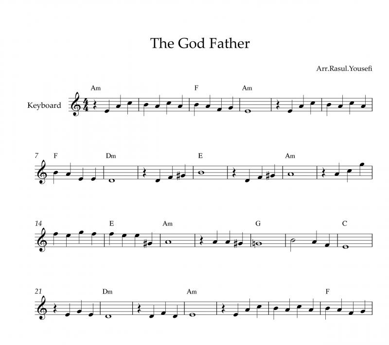 نت کیبورد  god father پدر خوانده به برای نوازندگان مبتدی | نت کیبورد نینو روتا