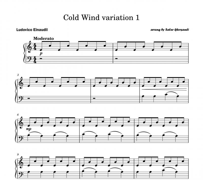 نت پیانو  Cold Wind variation 1از Ludovico Einaudi برای نوازندگان متوسط | نت پیانو لودویکو اناودی