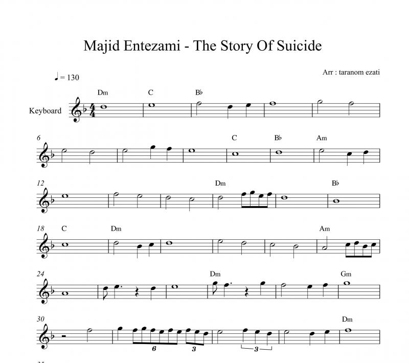 نت کیبورد  the story of suicide مجید انتظامی روایت یک خودکشی به برای نوازندگان متوسط | نت کیبورد مجید انتظامی