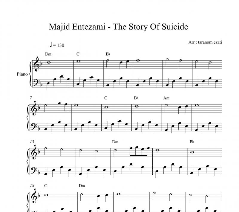 نت پیانو  the story of suicide مجید انتظامی روایت یک خودکشی برای نوازندگان متوسط | نت پیانو مجید انتظامی
